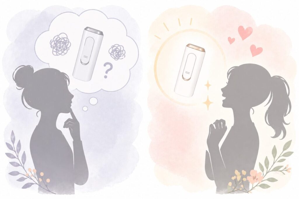 UlikeAie10が偽物？と悩む人と正規品を買って喜ぶ人のイメージ