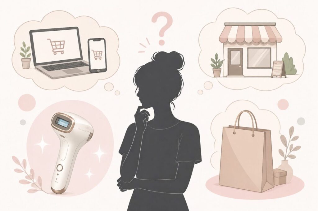 jovs doraの脱毛器はどこに売っているのか考えている女性イメージ