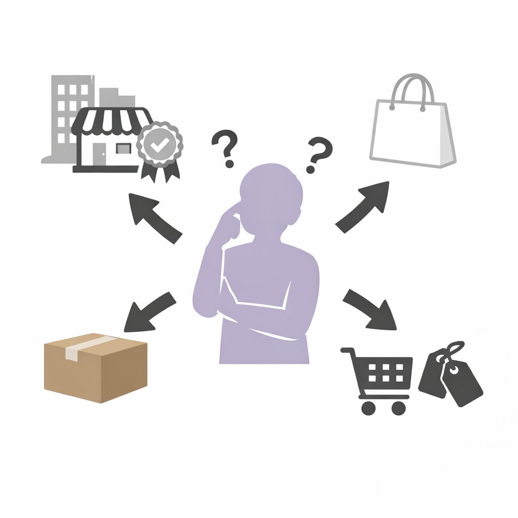 ケノンはどこで買うべきか悩んでいる人のイメージ