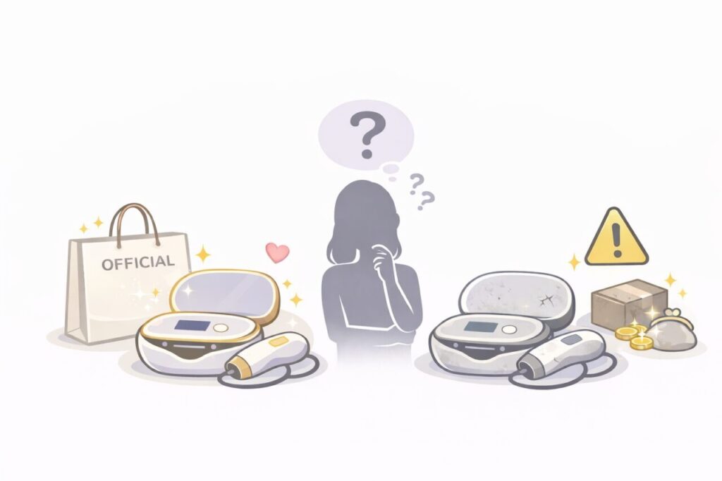 ケノンを公式とメルカリどちらで買うべきか悩むイメージ