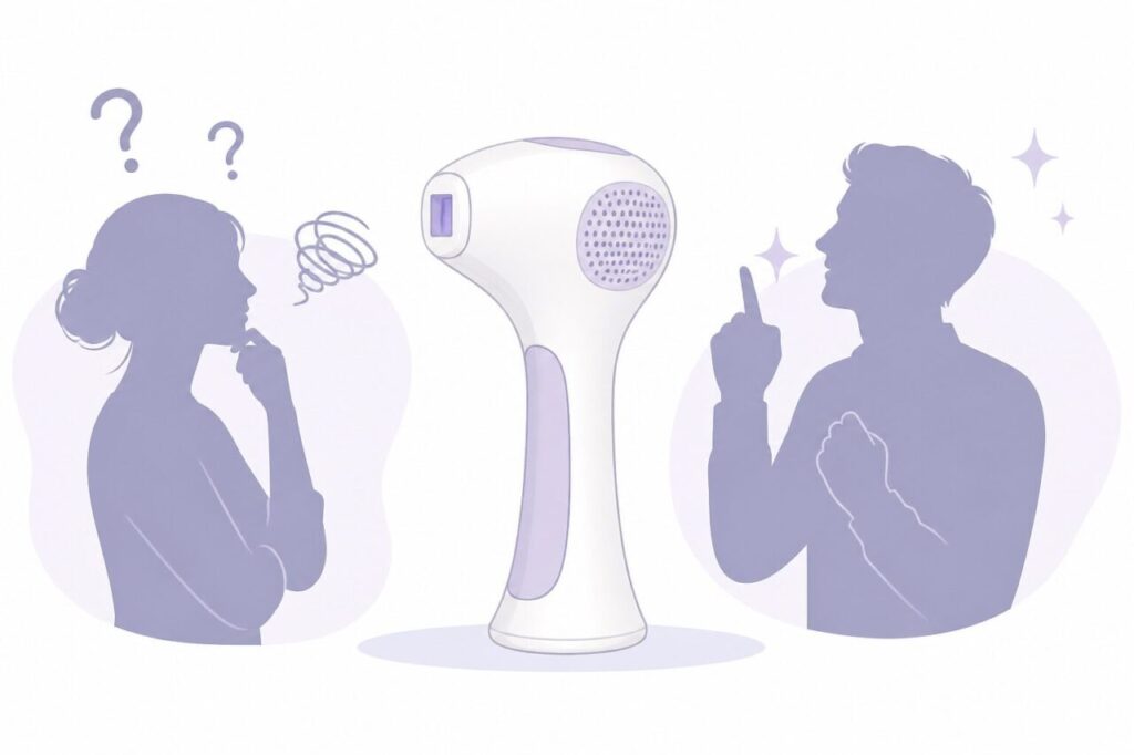トリアに偽物はある？考えている女性と正規品の買い方がわかって喜ぶ男性のイメージ