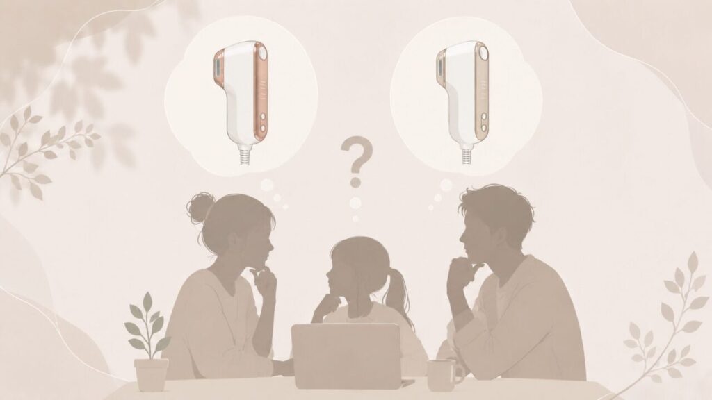 BiiTo2のデラックスとスタンダードの違いは？どちらがよいか考えている家族のイメージ