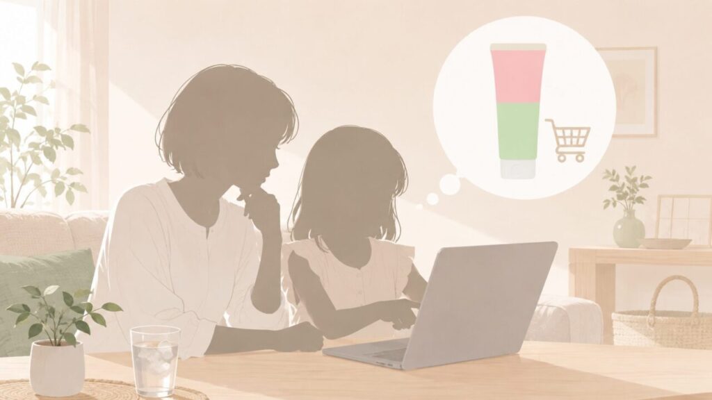 ネットでラビサラを購入しようと検索している親子のイメージ