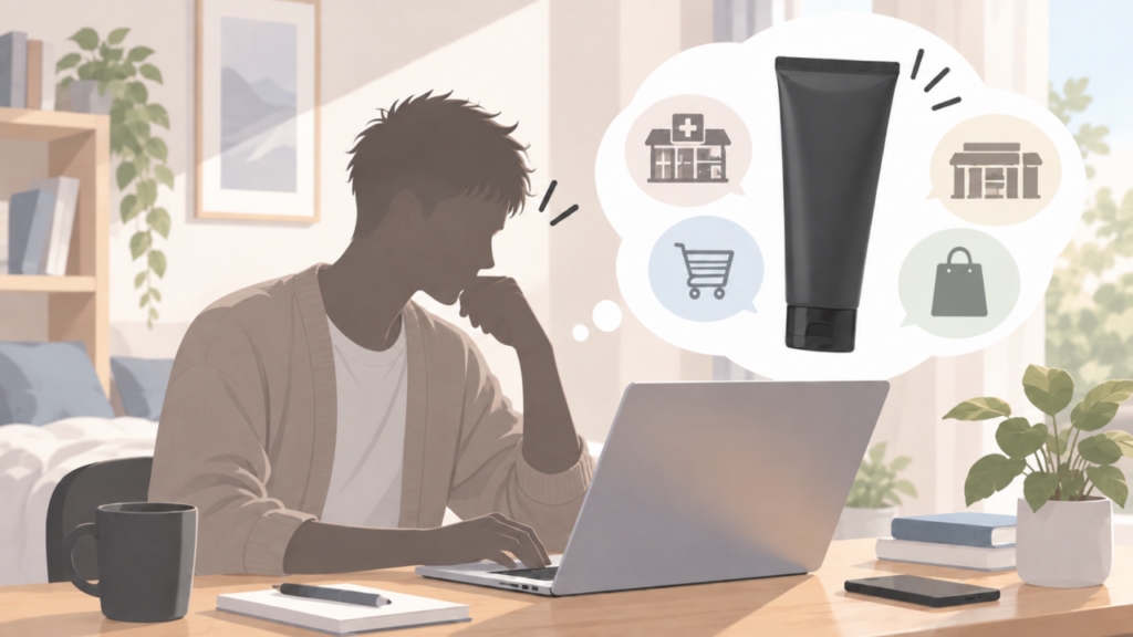 ロッキーブラックリムーバーはどこで売ってるかとネット検索してヒットした男性イメージ